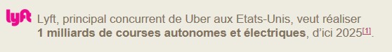 lyft USA Uber courses autonomes et voitures autonomes electriques